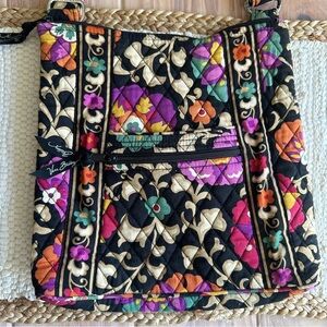 Vera Bradley Crossbody Should Bag Suzani Pattern Black With Multicolor Flowers